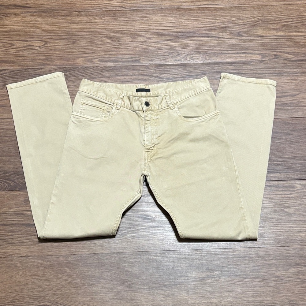 Prada Vintage Khaki Tapered Trousers Silver Button Waist 33